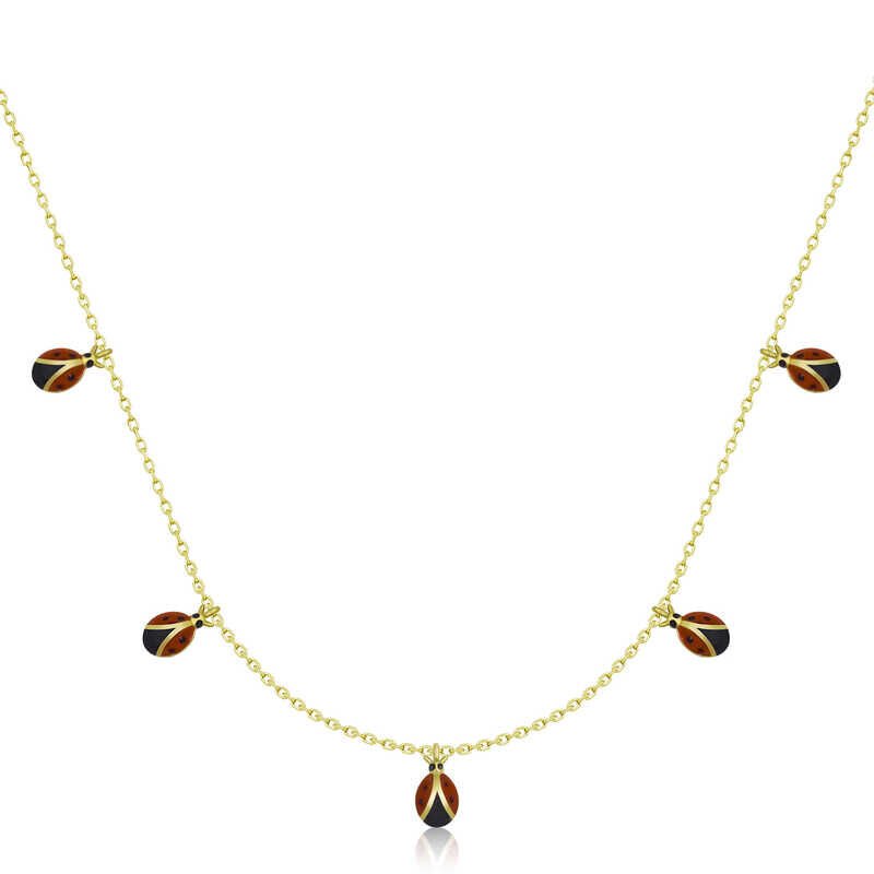 Gümüş Gold Uğur Böceği Şans Kadın Kolye