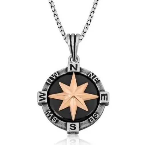 Gümüş Pusula Kolye