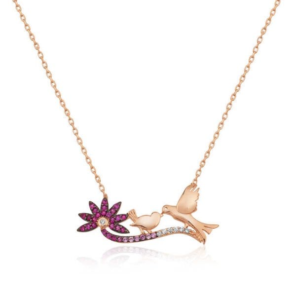 Gümüş Rose Anne Ve Yavru Kuş Bayan Kolye