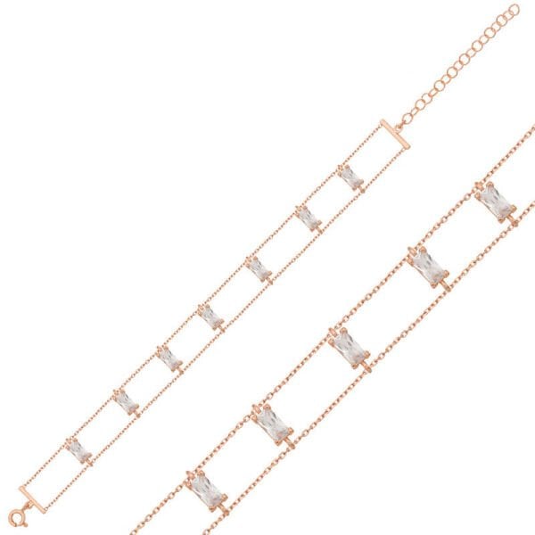 Gümüş Rose Baget Taşlı Bayan Bileklik