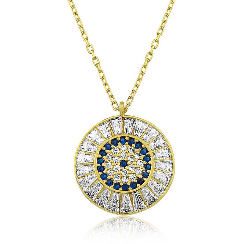 Gümüş Gold Baget Taşlı Nazar Kadın Kolye