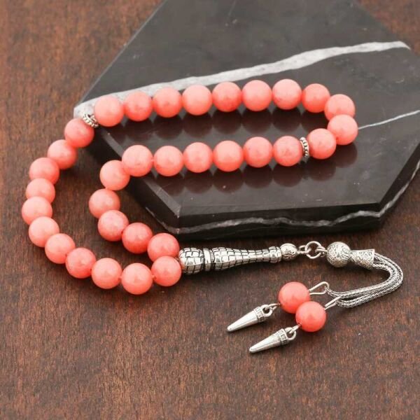 Doğaltaş Metal Püsküllü Pembe Yeşim Taşı Tesbih