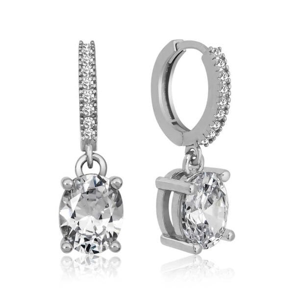 Gümüş Halka Oval Tek Taş Küpe