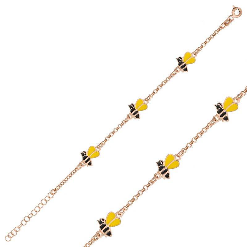 Gümüş Rose Arı Figürlü Çocuk Bileklik