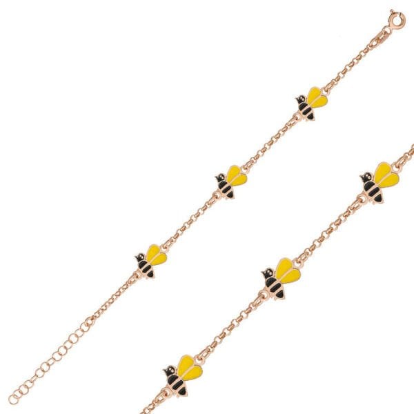 Gümüş Rose Arı Figürlü Çocuk Bileklik