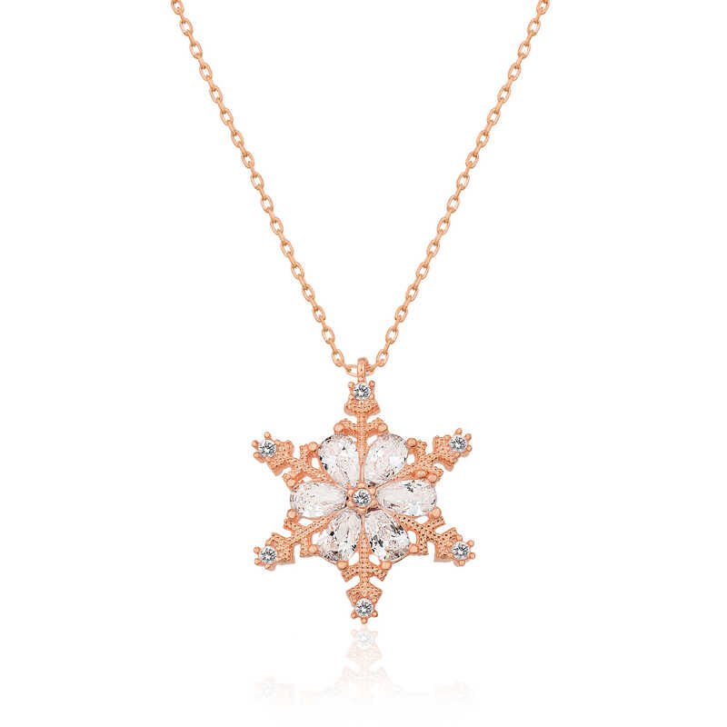 Gümüş Rose Kar Çiçeği Bayan Kolye