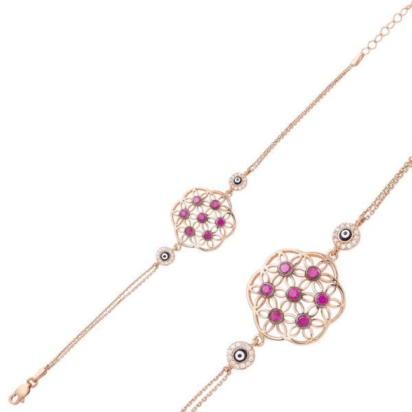 Gümüş Rose Yaşam Çiçeği Bayan Bileklik