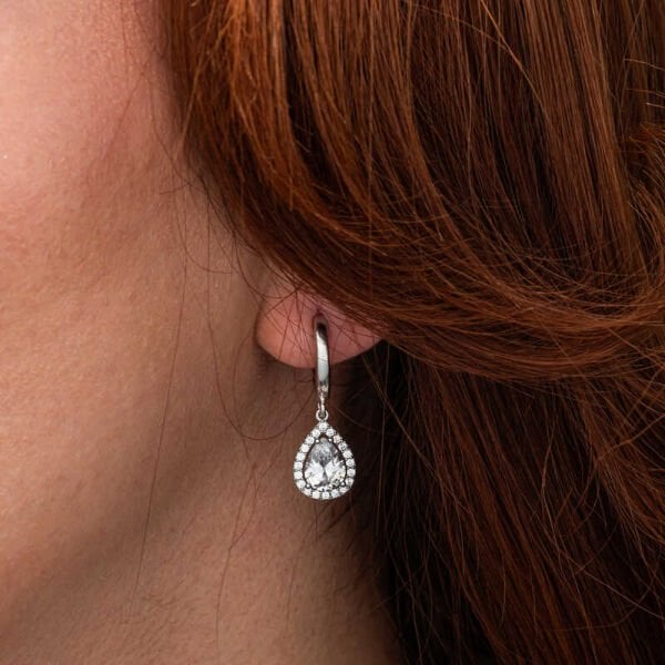 Gümüş Beyaz Zirkon Taşlı Damla Kadın Set