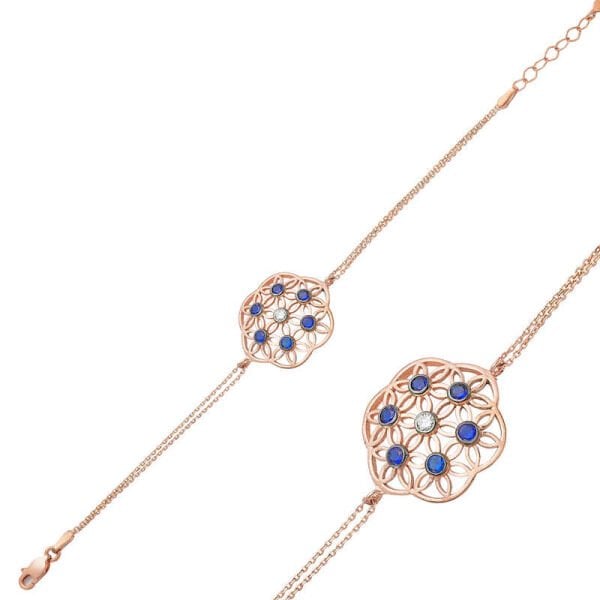 Gümüş Rose Yaşam Çiçeği Bileklik