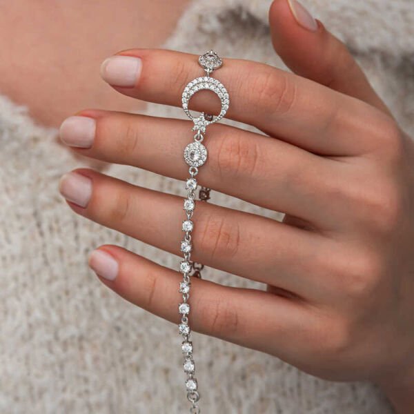 Gümüş Zirkon Taşlı Ay Yıldız Kadın Bileklik