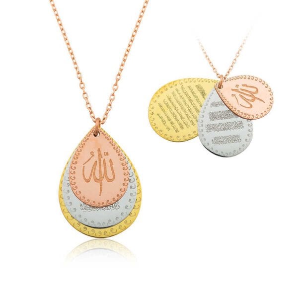 Gümüş Rose Ayetel Kürsi, Nazar Ayeti ve Allah Yazılı Bayan Kolye