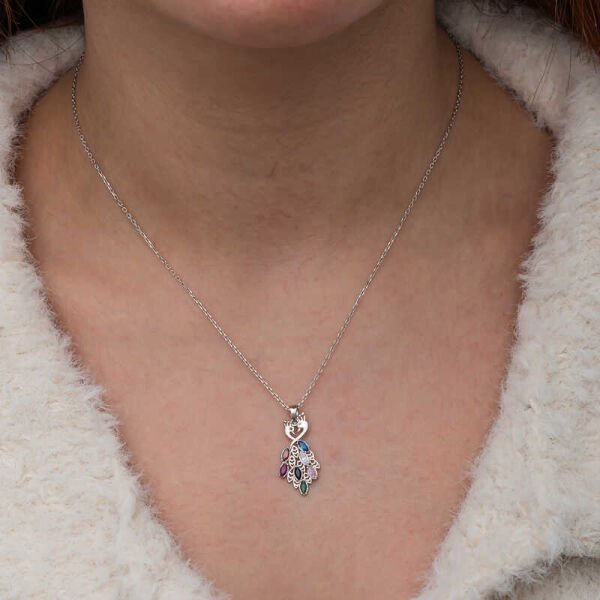 Gümüş Renkli Taşlı Tavus Kuşu Kadın Kolye