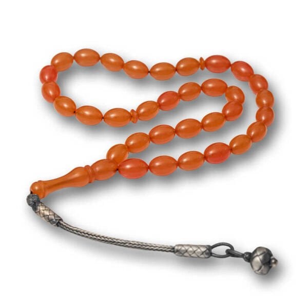 Gümüş Kazaz Püsküllü Sıkma Kehribar Tesbih