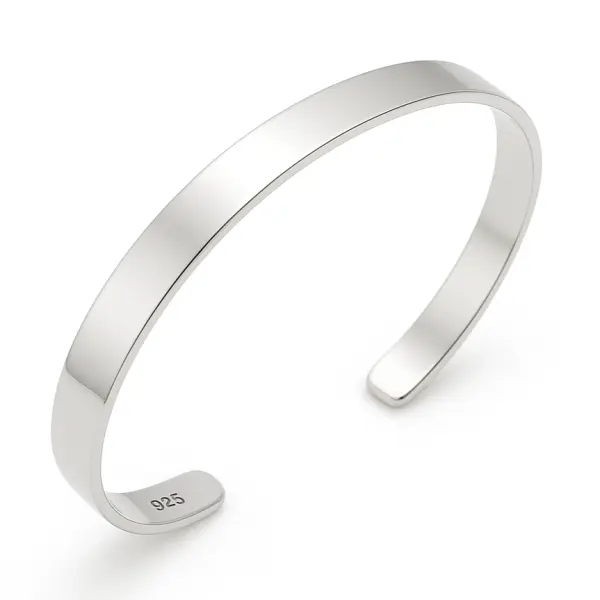 Gümüş Düz Erkek Kelepçe Bilezik