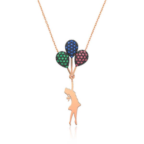 Gümüş Rose Renkli Balonlu Kız Kolye