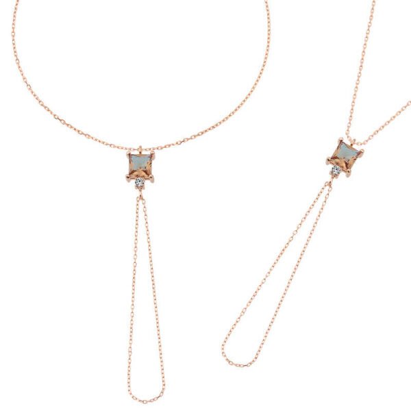 Gümüş Rose Zültanit Taşlı Kare Şahmeran