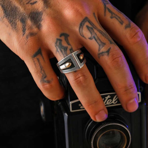 Gümüş Mermi Motifli Erkek Yüzük