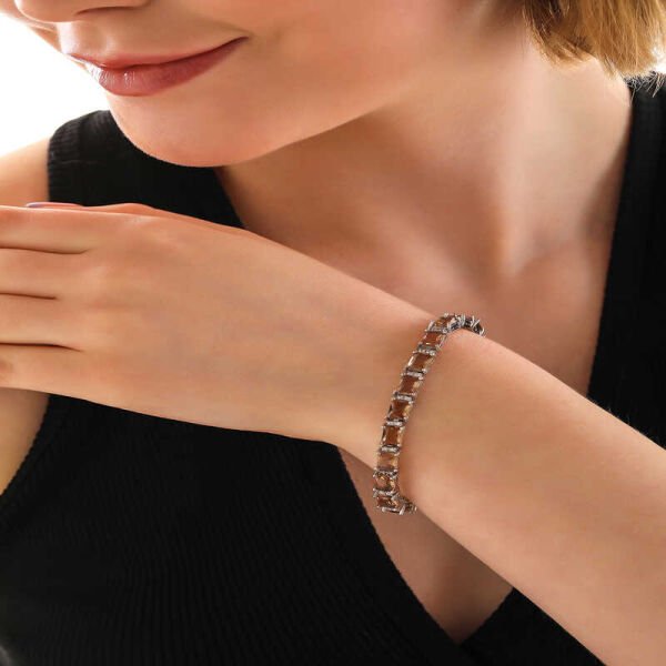 Gümüş Kare Zultanit Taşlı Kadın Bileklik