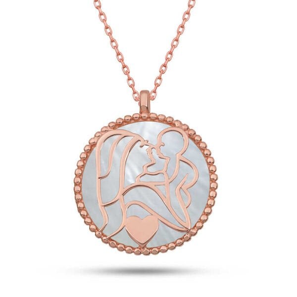 Gümüş Fosforlu Rose Anne Çocuk Sevgisi Kadın Kolye