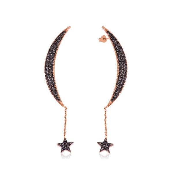 Gümüş Zincirli Ay Yıldız Küpe