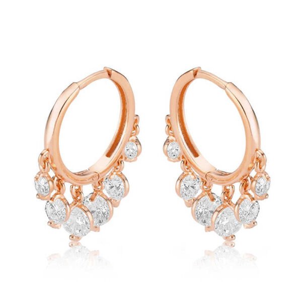 Gümüş Beyaz Taşlı Rose Halka Küpe