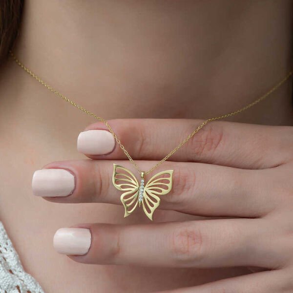 Gümüş Gold Bahar Kelebeği Bayan Kolye