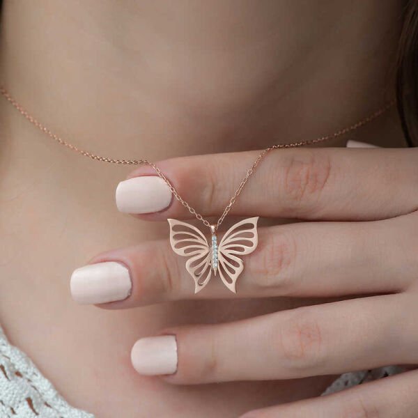 Gümüş Rose Bahar Kelebeği Bayan Kolye