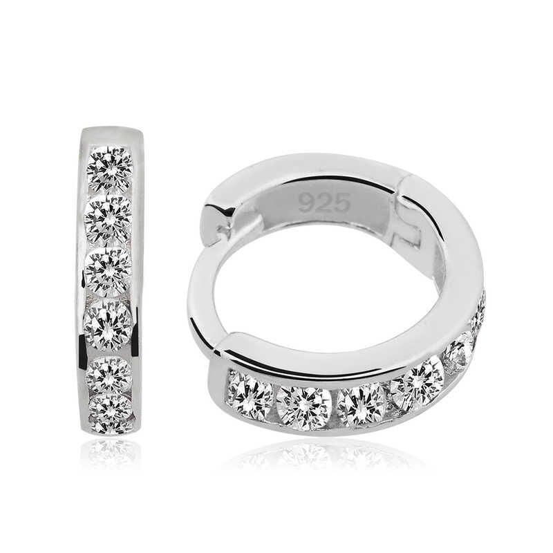 Gümüş Beyaz Taşlı Halka Küpe