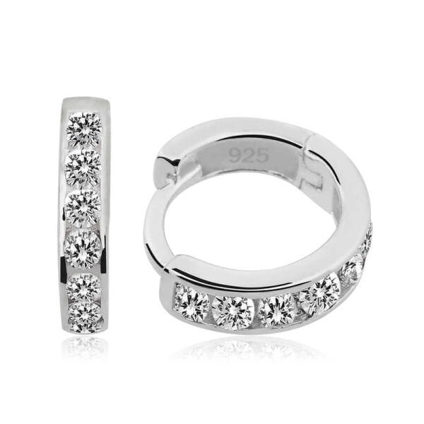 Gümüş Beyaz Taşlı Halka Küpe