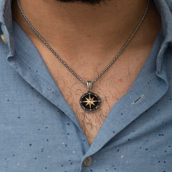 Gümüş Pusula Kolye