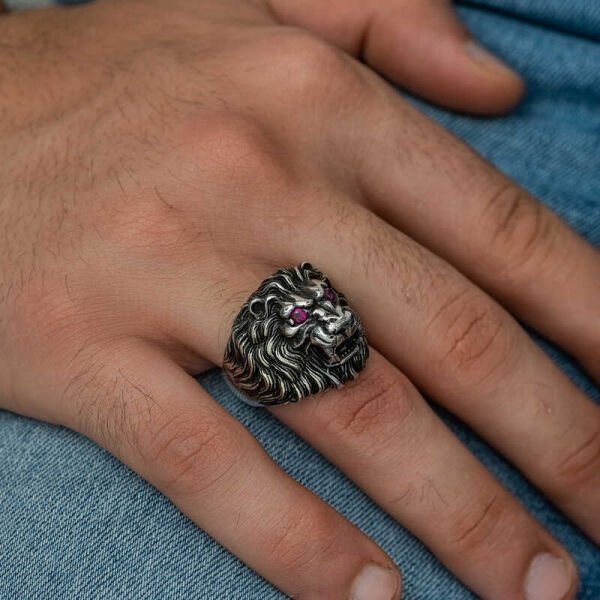 Gümüş Aslan Kafası Erkek Yüzük