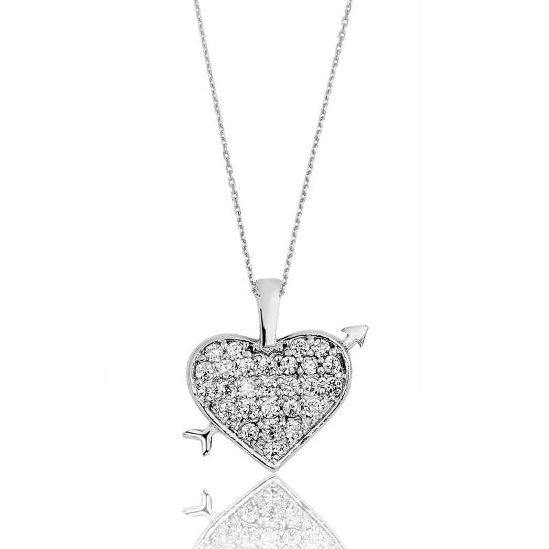 Gümüş Kalpli Bayan Kolye