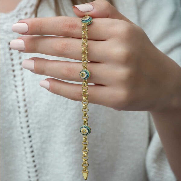 Gümüş Gold Sosyete Gözlü Zincir Bileklik