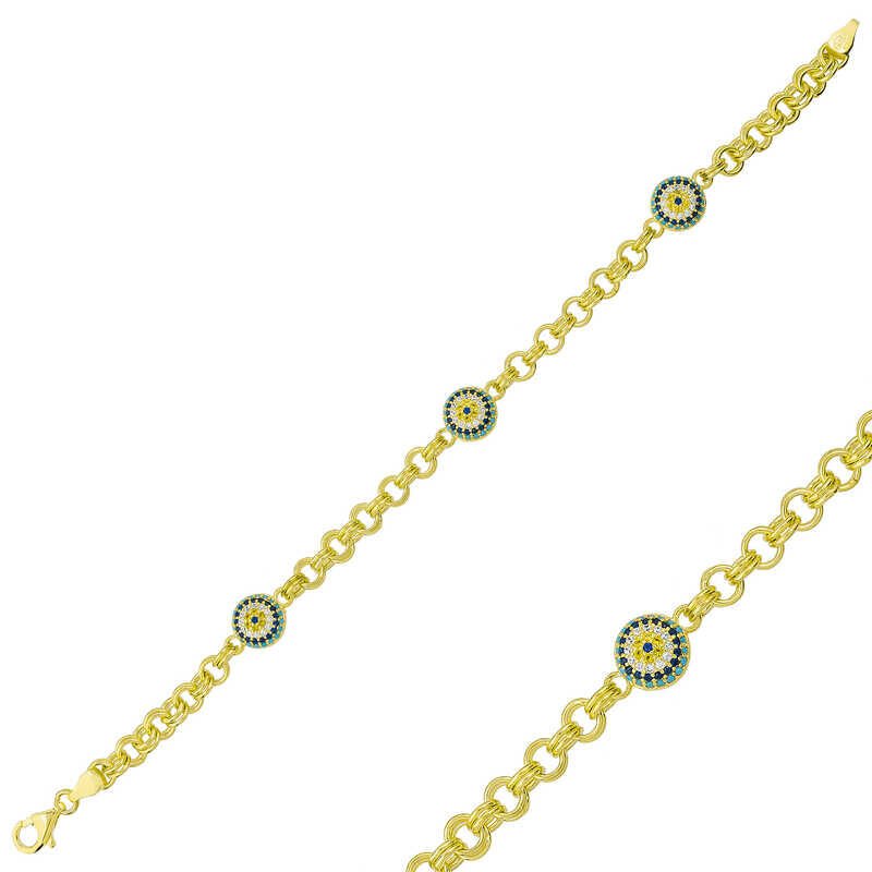 Gümüş Gold Sosyete Gözlü Zincir Bileklik