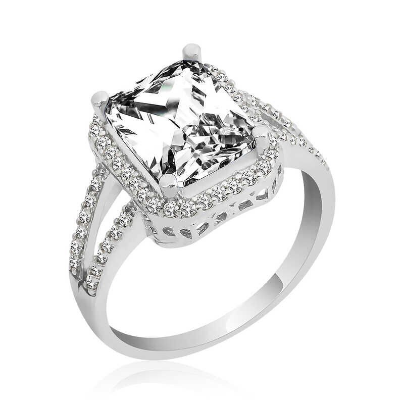 Gümüş Baget Kare Bayan Yüzük