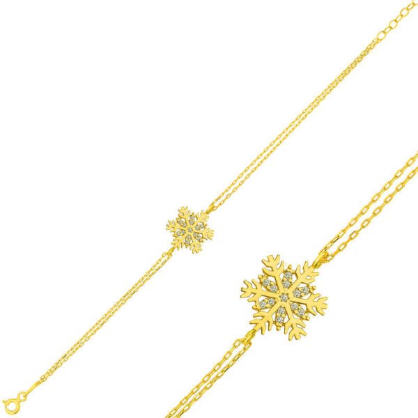 Gümüş Gold Kar Tanesi Bayan Bileklik