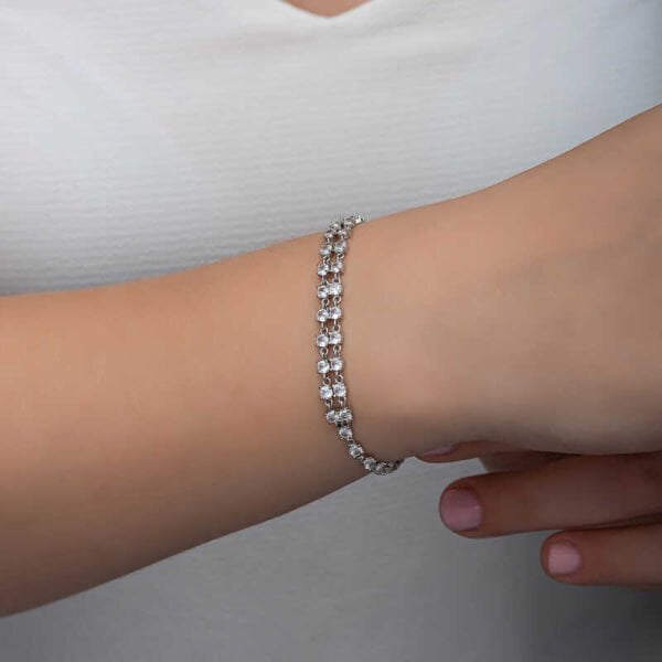 Gümüş Zirkon Taşlı Çift Sıra Kadın Bileklik