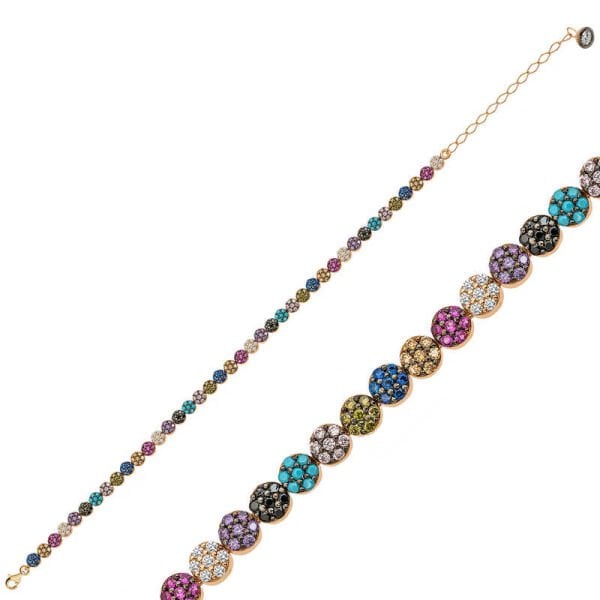 Gümüş Rose Mix Taşlı Suyolu Bayan Bileklik