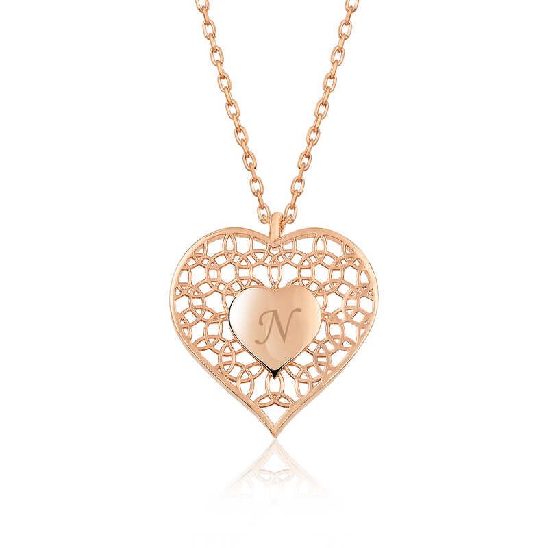 Gümüş Rose Kişiye Özel Kalbin İçinde Kalp Bayan Kolye