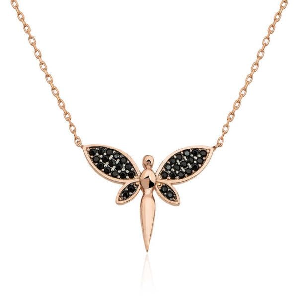 Gümüş Rose Siyah Yusufçuk Bayan Kolye