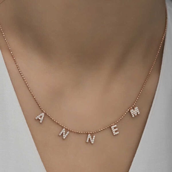 Gümüş Rose Annem Yazılı Bayan Kolye