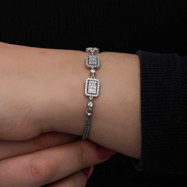 Gümüş Baget Taşlı Kadın Bileklik