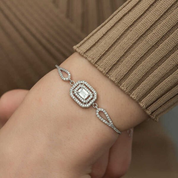 Gümüş Dikdörtgen Baget Bileklik