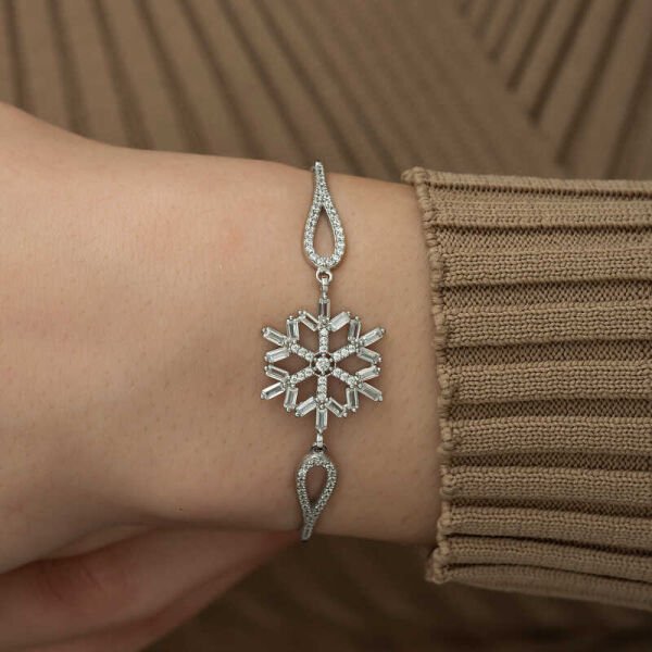 Gümüş Baget Taşlı Kar Tanesi Bileklik