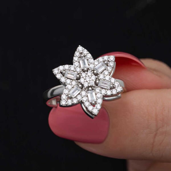 Gümüş Ayarlanabilir Yıldız Baget Taşlı  Dönen Stres Kadın Yüzük