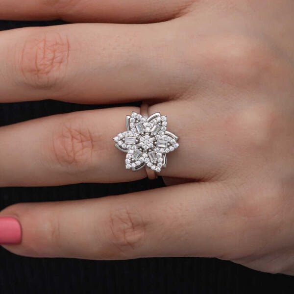 Gümüş Ayarlanabilir Yıldız Baget Taşlı  Dönen Stres Kadın Yüzük