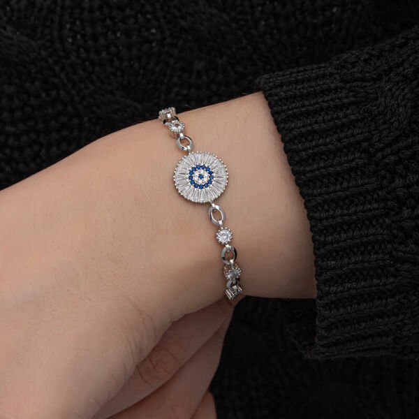 Gümüş Baget Taşlı Nazar Kadın Bileklik