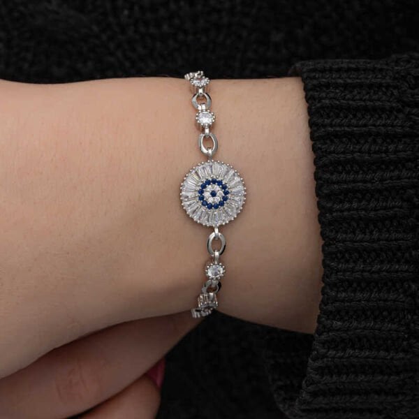 Gümüş Baget Taşlı Nazar Kadın Bileklik