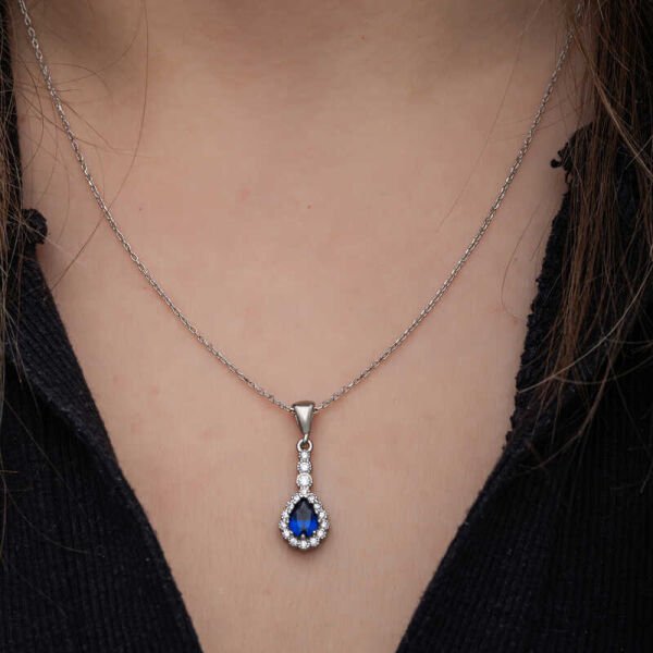 Gümüş Mavi Damla Zirkon Taşlı Kadın Kolye