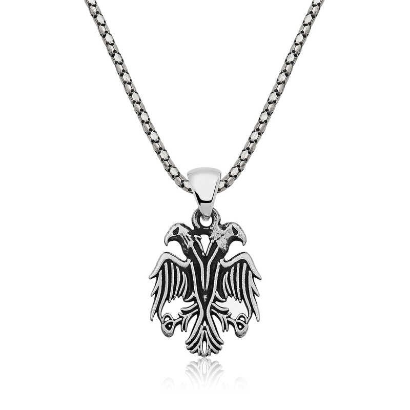 Gümüş Çift Başlı Kartal Erkek Kolye